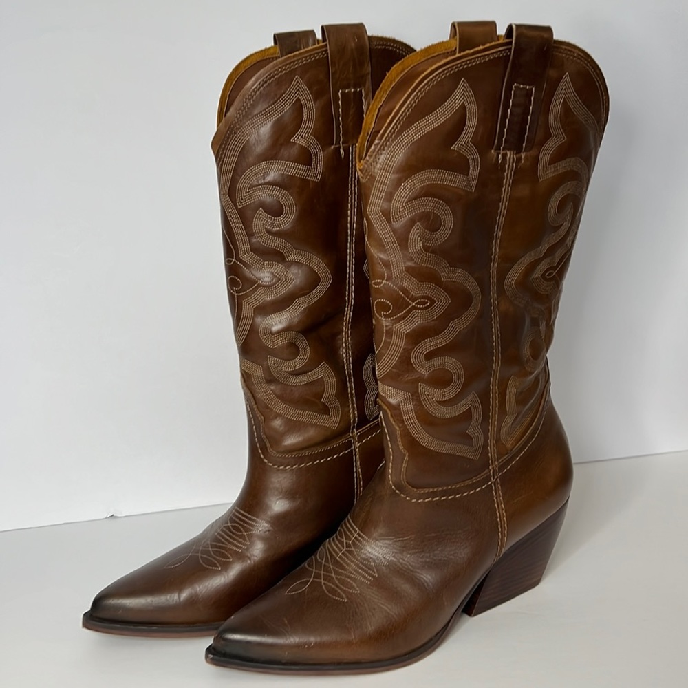 Steve Madden West Western Boots Brown Leather Cowboy Size 10